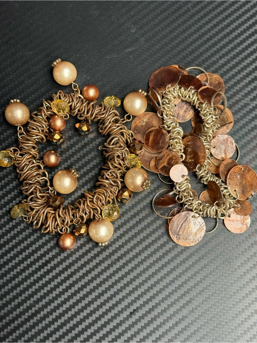 Vintage Copper Tone Boho Charm Bracelet Set Beaded Chunky Statement Lot